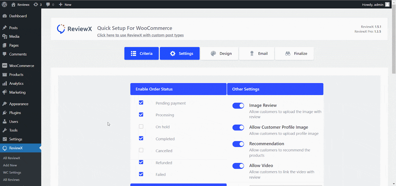 Advanced Settings Panel