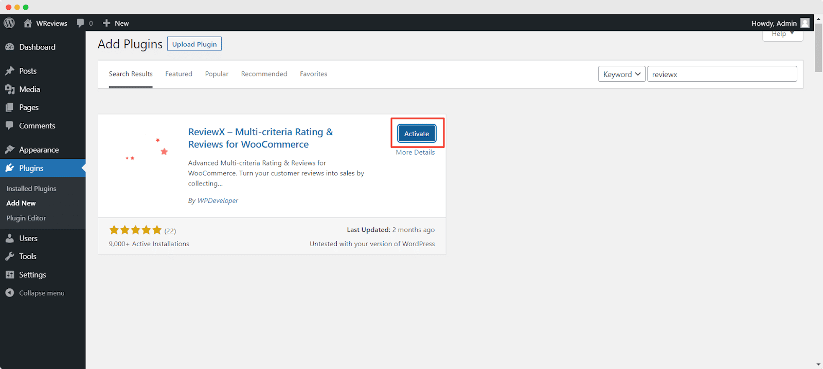 Install & Activate ReviewX 